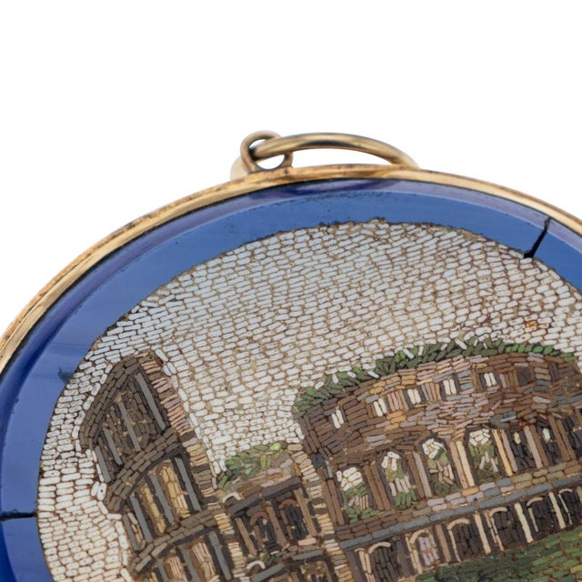 Antique Italian Gold Framed Roman Colosseum Micro Mosaic Brooch, 1880 For Sale - Image 6 of 9