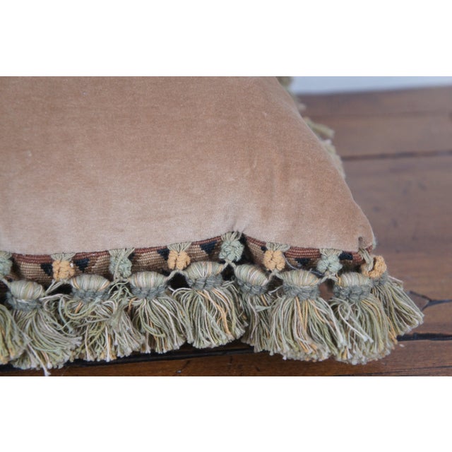 Navy Blue Mid 20th Century French Embroidered Neoclassical Floral Ribbon Down Fill Lumbar Throw Pillow For Sale - Image 8 of 9