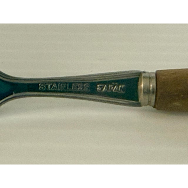 Vintage Japanese Mid-Century Stainless & Wood Cocktail Forks — Set of 12 For Sale - Image 11 of 12