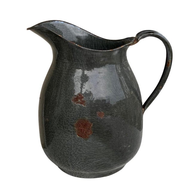 Vintage Rustic Enameled Large Gray Pitcher For Sale - Image 9 of 9