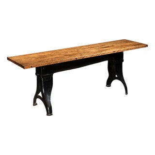 Industrial Table on Antique Cast Iron Base For Sale