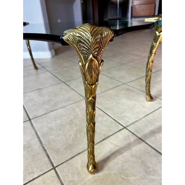 Mid Century p.e. Guerin Style Brass & Glass Coffee Table With Frond Legs For Sale - Image 12 of 16