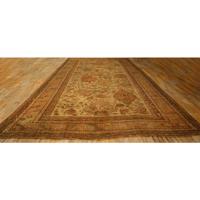 A magnificent and exceptionally versatile palace-sized Antique Turkish Oushak carpet, circa 1890. Measuring 9' 6" x 16'...