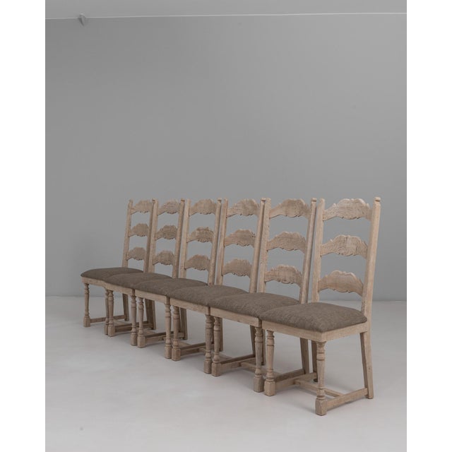 20th Century Belgian Upholstered Oak Ladderback Oak Dining Chairs - Set of 6 For Sale - Image 11 of 18