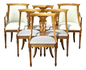 Mid 20th Century Italian Neoclassical Regency Cherry Wood Saber Leg Dining Chairs - Set of 6