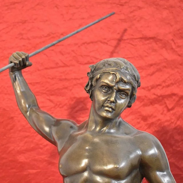 Metal 19th Century Bronze Warrior with Spear and Lion Sculpture from Antoine Louis Barye For Sale - Image 7 of 11