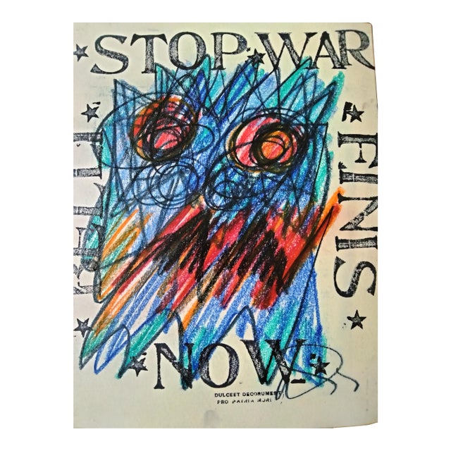 Contemporary Original Wayne Cunningham Abstract Pastel Drawing “Belli Fini Stop War Now” For Sale