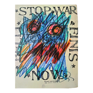 Contemporary Original Wayne Cunningham Abstract Pastel Drawing “Belli Fini Stop War Now”