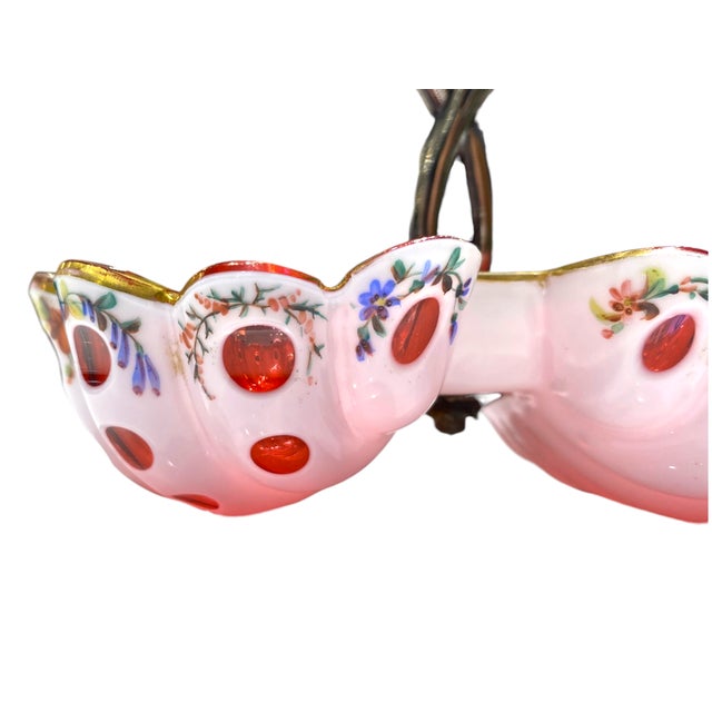 Glass Antique Viennese Biedermeier Ruby Opaline Glass Bonbon Dish With Gilt Floral Enamel Decoration & Silver Handle, c.1830 For Sale - Image 7 of 16