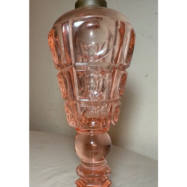 Antique 19th Century Westmoreland Coinspot Pink Glass Brass Whale Table Oil Lamp For Sale - Image 9 of 9