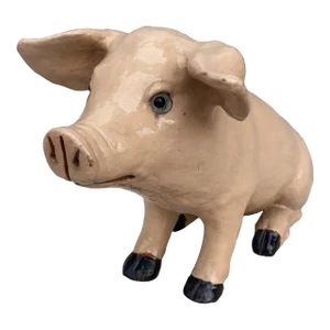 Rare Large Antique Terracotta Majolica Pig Bavent Normandy