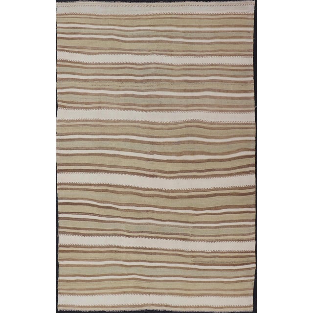 Doris Leslie Blau Vintage Striped Light Beige And Classic Taupe Hand-Knotted Rug For Sale