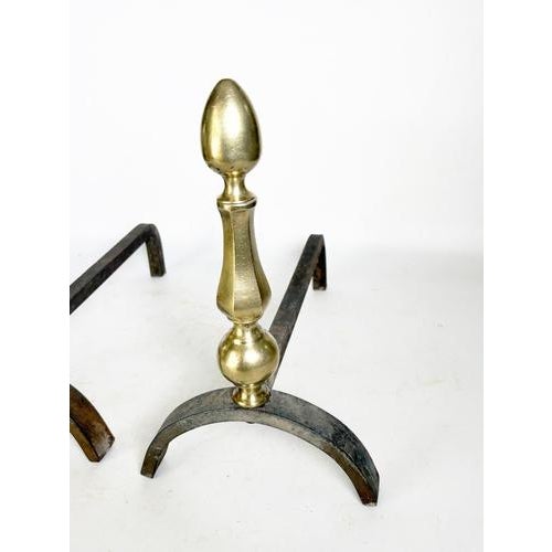 Andirons with Brass Finials, France, 1930s, Set of 2 For Sale - Image 10 of 14