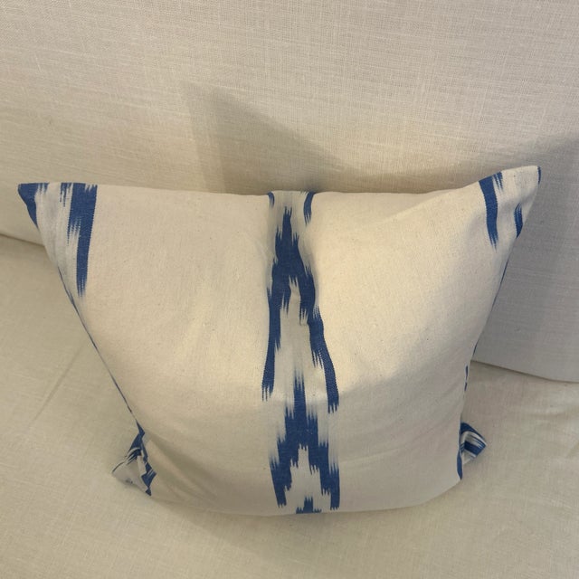 Thick Woven Canvas Fabric With Hand Dyed Ikat Design and New Feather Down Insert For Sale In Miami - Image 6 of 6