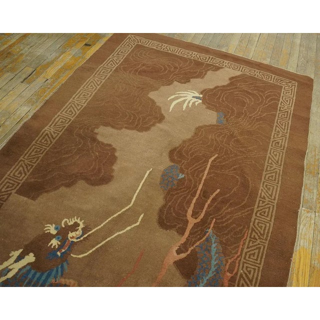Brown Magnificent Brown Earth Tone Color and Majestic Chinese Dragon Design in Light Blue and Ivory Antique Chinese Peking Rug For Sale - Image 8 of 9