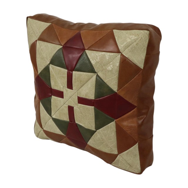 Vintage Patchwork Cushion with Diamond Pattern in Faux Leather, 1960s For Sale - Image 9 of 15