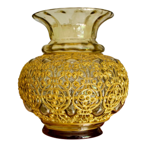 Adolf Heyden for Fritz Heckert Antique Glass Vase – Brass Caged Olive Green Art Glass, Circa 1880s