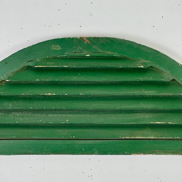 Antique Architectural Salvage Half-Round Arched Wooden Louvre in Green Paint For Sale - Image 4 of 10