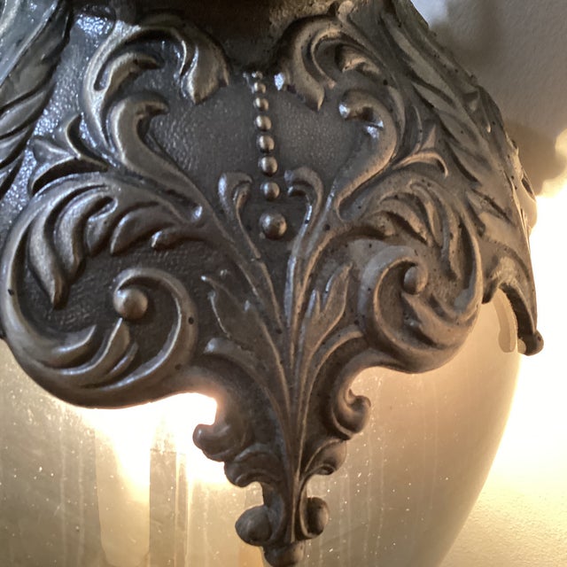 Large Scale Long Chained Hanging Swag Light Fixture With Smoke Glass Globe Circa 1960s For Sale - Image 11 of 12