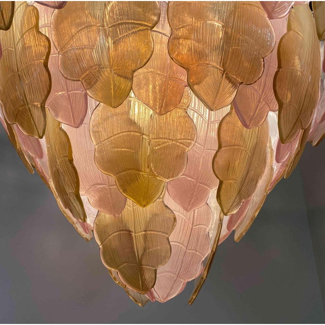 Italian Art Deco Gold and Pink Murano Glass Chandelier, 2000s For Sale - Image 14 of 15