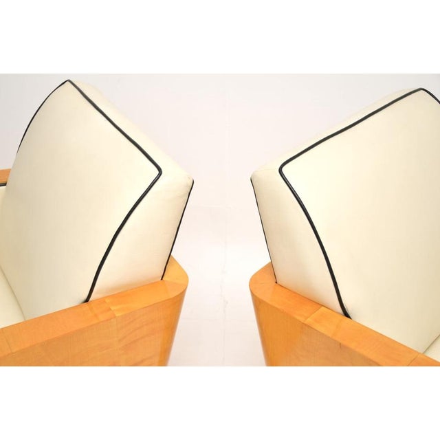 Wood Art Deco Swedish Leather and Satin Birch Armchairs, 1930s, Set of 2 For Sale - Image 7 of 16