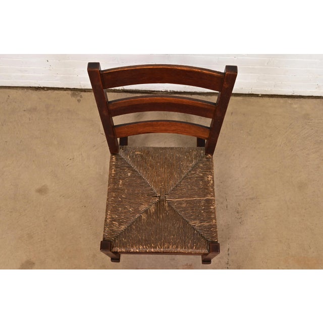 Early 20th Century Gustav Stickley Antique Mission Oak Arts & Crafts Ladder Back Rocking Chair With Rush Seat, Circa 1910 For Sale - Image 5 of 12