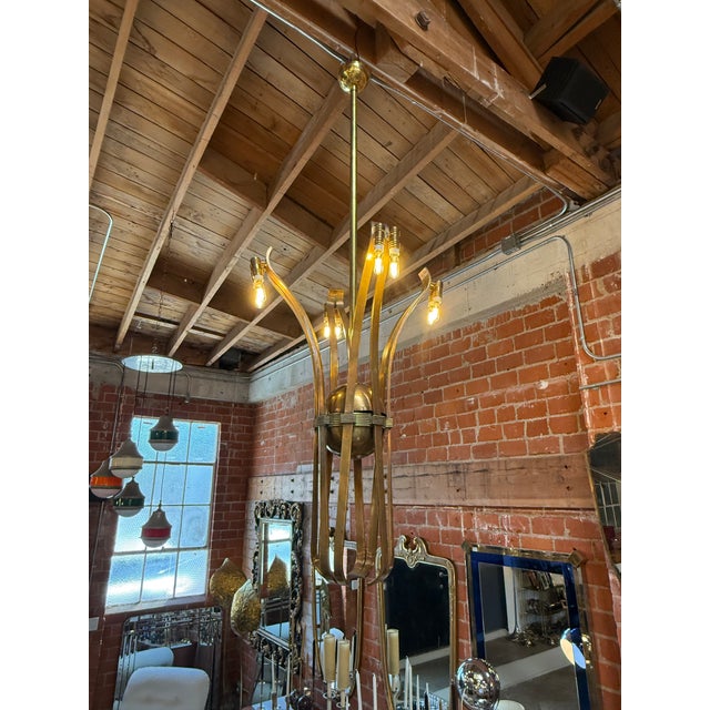 1970s Solid Brass Sculptural Chandelier in Style of Guglielmo Ulrich,circa 1970s For Sale - Image 5 of 7