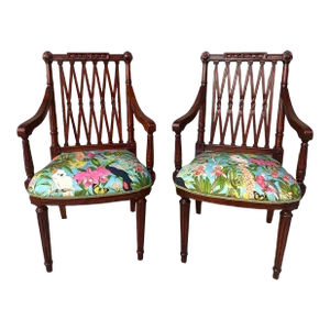 Vintage Sheraton Style Mahogany Carved Chairs - a Pair