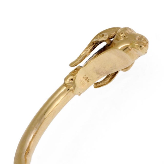 Ram's Head Cuff Bracelet 14k Yellow Gold Enamel Double Head For Sale - Image 4 of 5