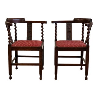 Circa 1890 English Barley Twist Corner Chairs- a Pair For Sale