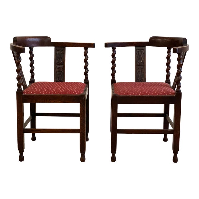 Circa 1890 English Barley Twist Corner Chairs- a Pair For Sale