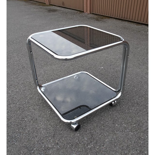 Vintage Italian Chrome and Smoked Glass Rolling Side Table, 1970s For Sale - Image 13 of 15