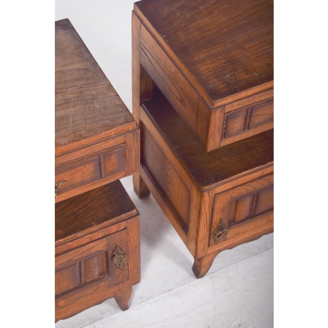 Wood Portuguese Oak Bedside Tables, 1980s, Set of 2 For Sale - Image 7 of 11