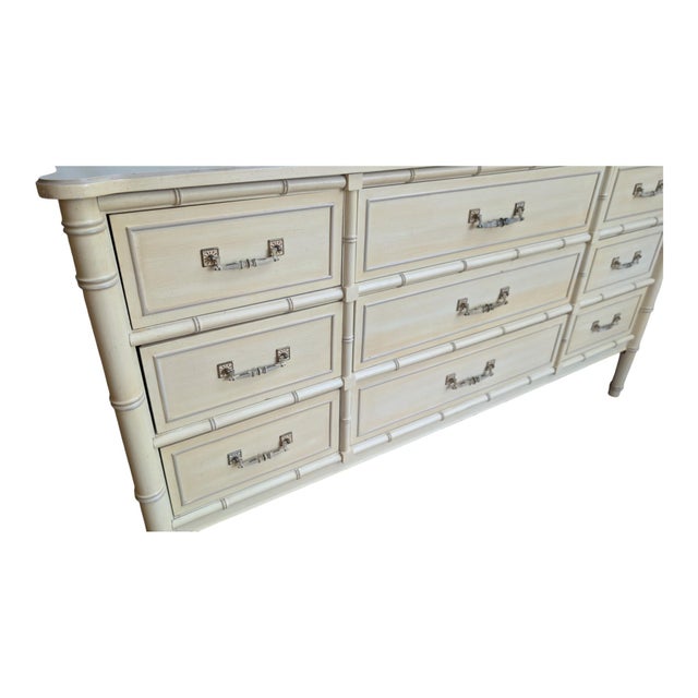 Vintage Henry Link Bali Hai Faux Bamboo 9-Drawer Triple Dresser, Original Finish For Sale In Tampa - Image 6 of 14