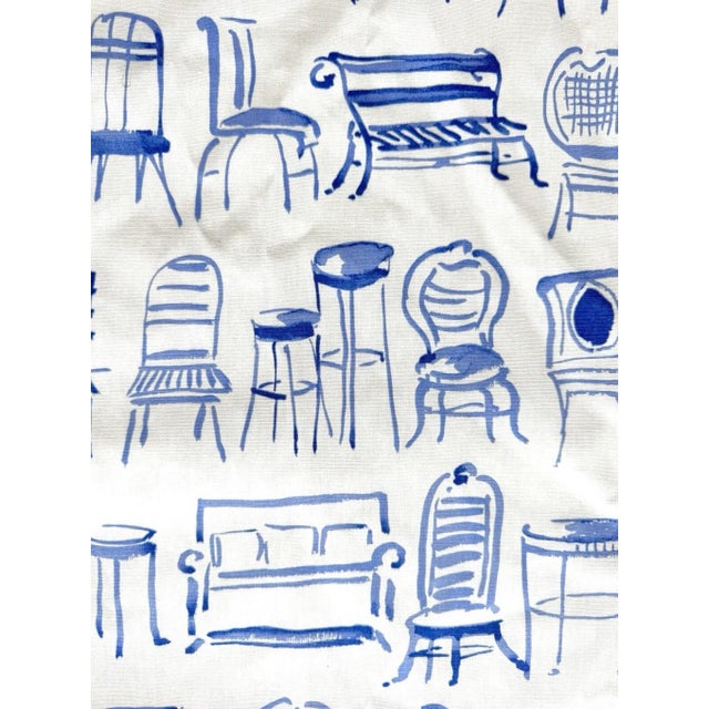 Vintage Novelty Decor Fabric Blue & White Chair Motif Upholstery Designer 8 Continuous Yards For Sale In Philadelphia - Image 6 of 6