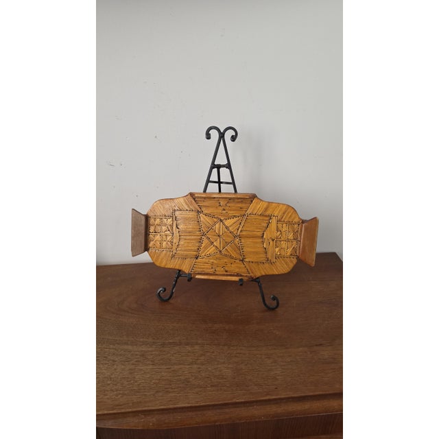Folk Art Vintage Tramp Art Matchstick Tray, Folk Art Wooden Catchall, Black Forest Style Match Holder, Rustic Cabin Decor, Handcrafted Boho Tray For Sale - Image 3 of 9
