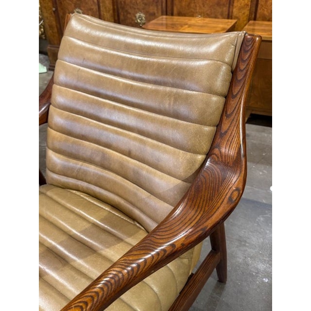 Pair of Vintage Danish Oak and Leather Club Chairs For Sale - Image 4 of 4