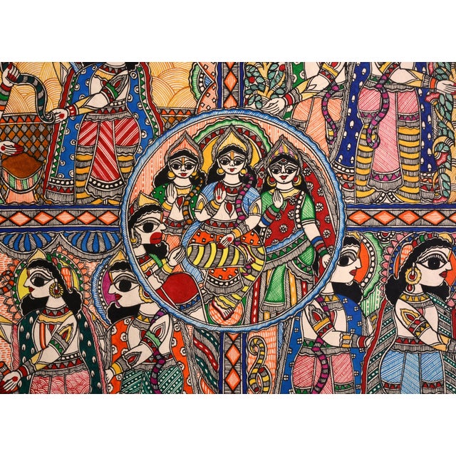 Celebrate the rich artistic heritage of Mithila, India, with this intricate, hand-painted Madhubani painting by Mamta...