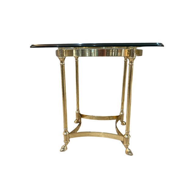La Barge Style Vintage Brass Base Glass Top Side Table With Hoof Feet Labarge For Sale - Image 11 of 11