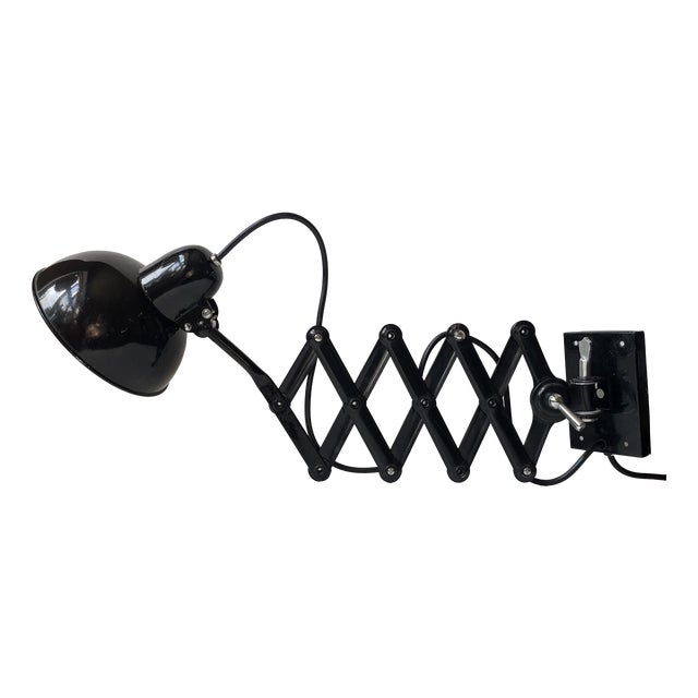 Bauhaus Black Articulated Scissor Wall Lamp, 1950s For Sale