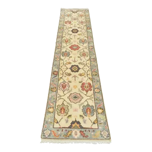 Oushak Runner 2'6'' X 10'1'' Ivory Wool Hand-Knotted Oriental Rug