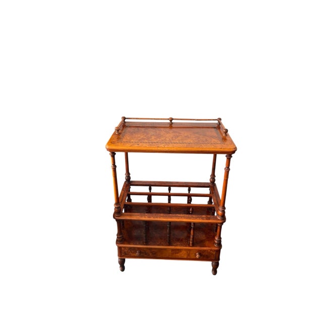 Wood Vintage Burl Wood Canterbury and Etageres Side Table For Sale - Image 7 of 12