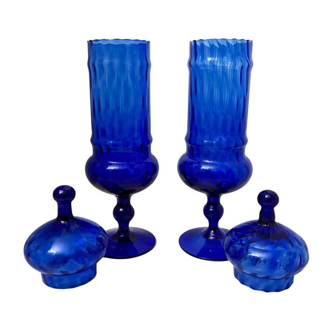 Mid-Century Modern 15” Cobalt Carlo Moretti Empoli Apothecary Jars, Pair For Sale - Image 3 of 5