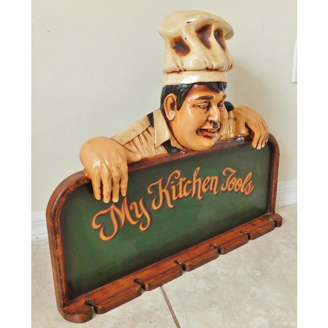 Large Vintage 1980s Figural Chef "My Kitchen Tools" Kitchen Utensil Holder Hanging Wall Sign For Sale In West Palm - Image 6 of 8
