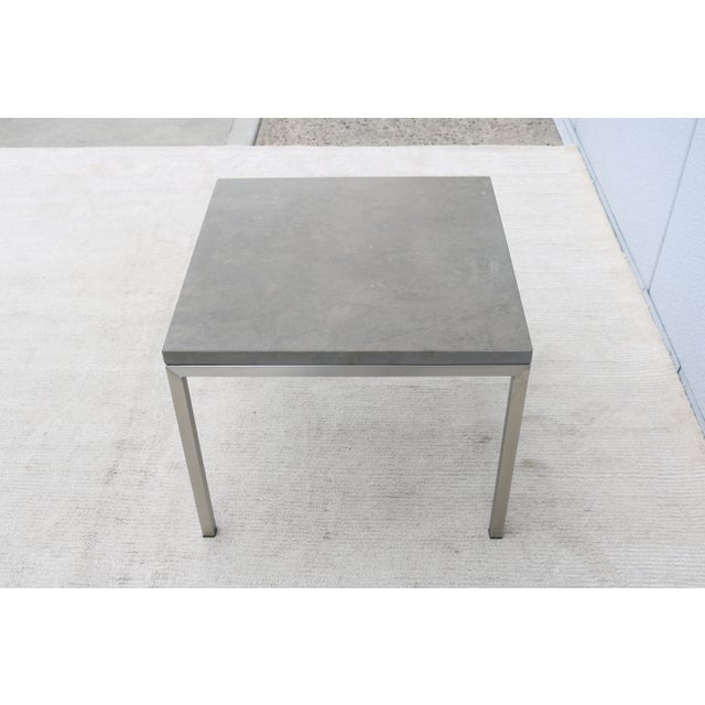 Parsons Style Square Occasional Table Concrete Top and Stainless Steel Base For Sale - Image 11 of 18