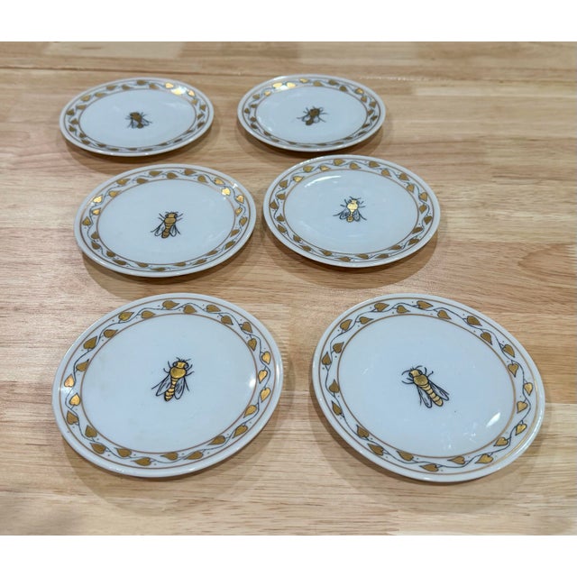 Ceramic Vintage Mid Century Modern Bavarian Porcelain Bee Plates Hand Painted Folk Art Small - Set of 6 For Sale - Image 7 of 7