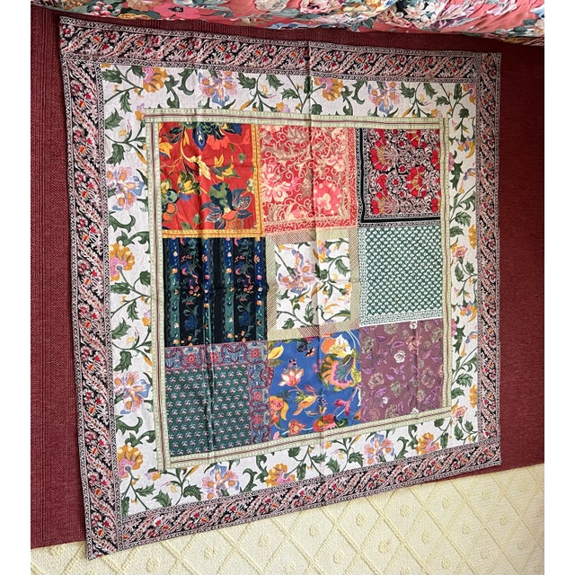 1990s Hand-Printed French Country Style Patchwork Tablecloth, Made in India 61' X 58' For Sale - Image 9 of 9