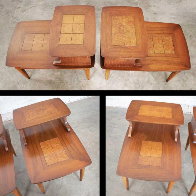 Mid-Century Modern Step End Tables With Inlaid Walnut Burl Style #1927 by Lane - A Pair For Sale - Image 6 of 12