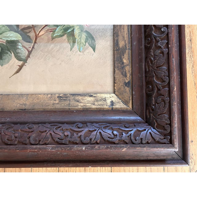 Wood Antique 1848 Still Life Floral Roses Watercolor Painting Signed For Sale - Image 7 of 12