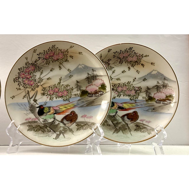 Asian Style Japanese Kutani Hand Painted Plates - Set of 4 For Sale - Image 4 of 13
